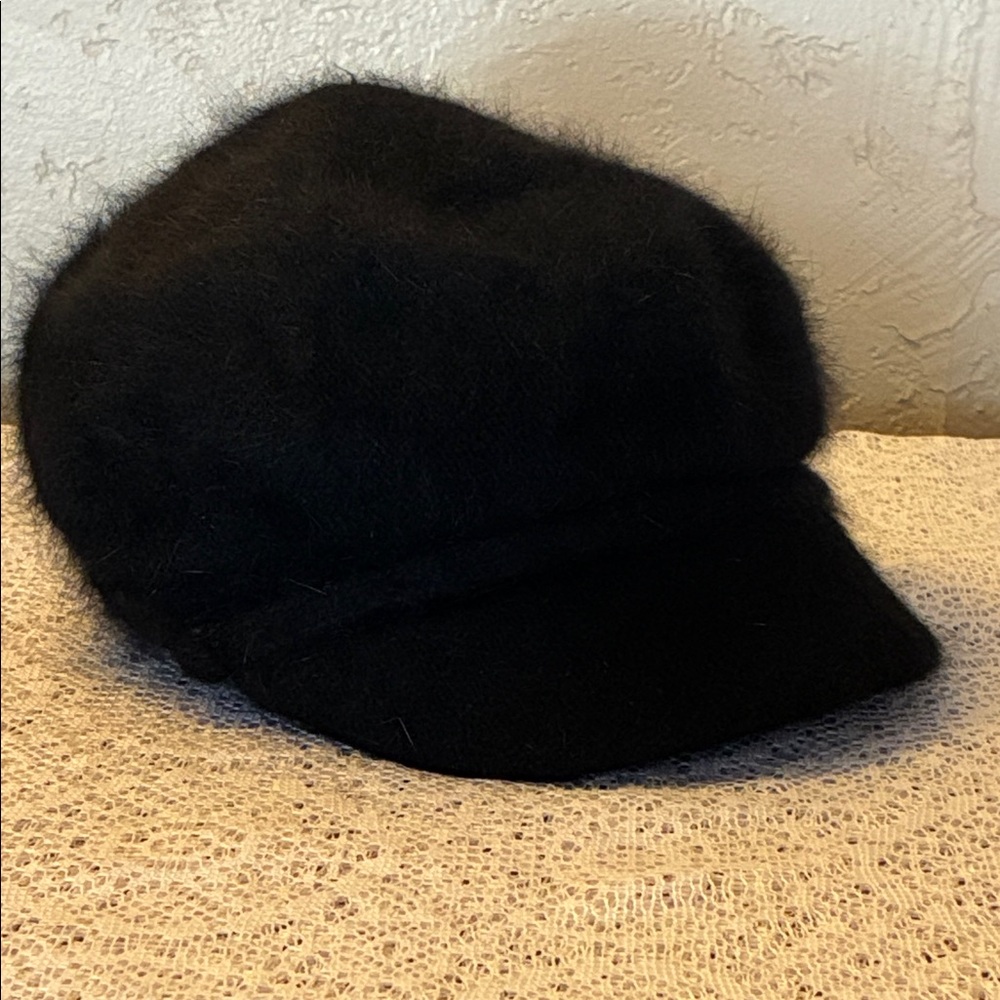 Womens Classic Black Wool Cap Short Brim Cabbie Beret Retro Newsboy Nine West